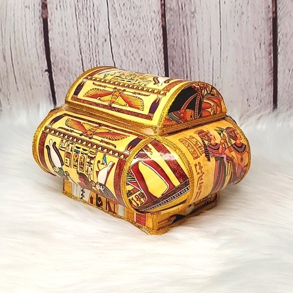 Vintage 90s Egyptian Pharaoh Cleopatra Hieroglyphics Paper Material Trinket Box - Picture 11 of 17